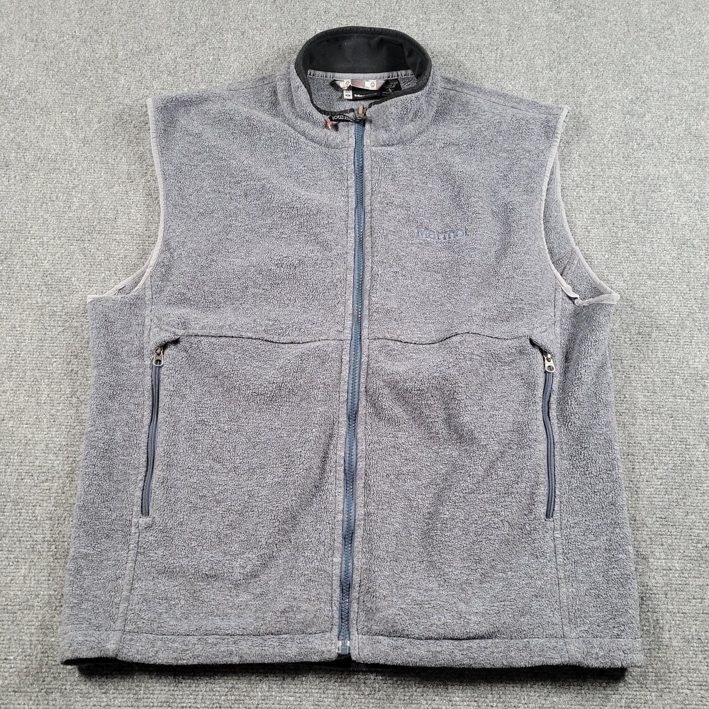 Marmot Vest Mens Large Gray Fleece Full Zip Outdoor Hiking Pockets Sleeveless